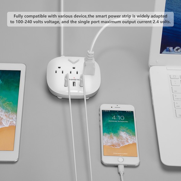 Power Strip with 3 USB & Switch Control, Desktop Charging Station with 5 Feet Cord - White