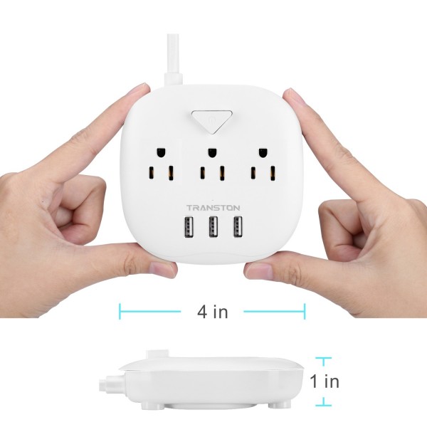 Power Strip with 3 USB & Switch Control, Desktop Charging Station with 5 Feet Cord - White