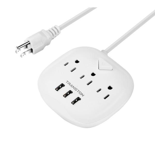 Power Strip with 3 USB & Switch Control, Desktop Charging Station with 5 Feet Cord - White